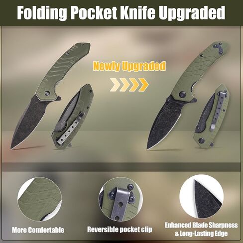 سكين جيب قابل للطي، 3.3 بوصة D2 شفرة فولاذية G10 مقبض سكين EDC صغير مع قفل بطانة، مشبك جيب للرجال والنساء، أداة مثالية للتخييم والصيد والبقاء على قيد الحياة in Kuwait
