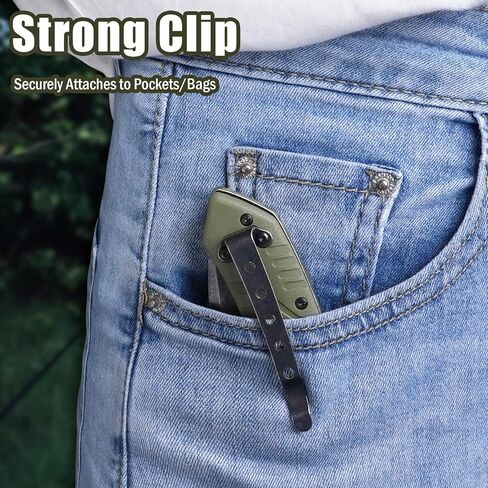 سكين جيب قابل للطي، 3.3 بوصة D2 شفرة فولاذية G10 مقبض سكين EDC صغير مع قفل بطانة، مشبك جيب للرجال والنساء، أداة مثالية للتخييم والصيد والبقاء على قيد الحياة in Kuwait