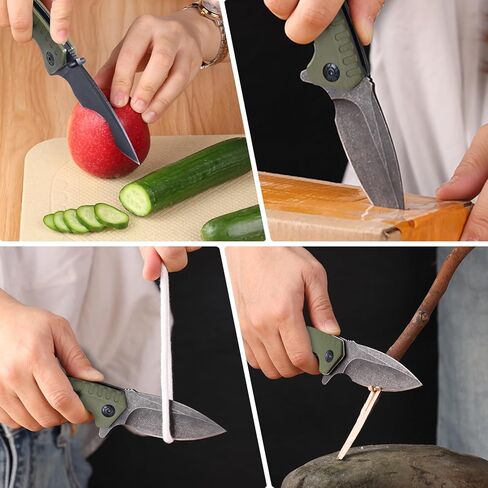 سكين جيب قابل للطي، 3.3 بوصة D2 شفرة فولاذية G10 مقبض سكين EDC صغير مع قفل بطانة، مشبك جيب للرجال والنساء، أداة مثالية للتخييم والصيد والبقاء على قيد الحياة in Kuwait