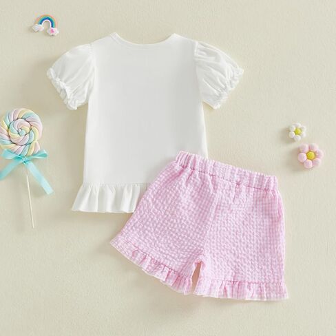 Toddler Baby Girl Easter Outfit He Is Risen Cross Embroidery Short Sleeve T-Shirt Plaid Shorts Set Christian Clothes in Saudi Arabia