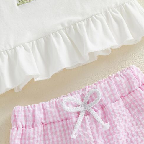 Toddler Baby Girl Easter Outfit He Is Risen Cross Embroidery Short Sleeve T-Shirt Plaid Shorts Set Christian Clothes in Saudi Arabia