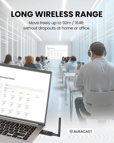 Avantree DG60 Aura - جهاز إرسال Auracast طويل المدى لأجهزة السمع، ومحول USB بلوتوث لسماعات الرأس، ورقاقة كوالكوم، وaptX-Adaptive، وقابل للترقية، وبث صوت الكمبيوتر إلى العديد من سماعات الأذن in Saudi Arabia
