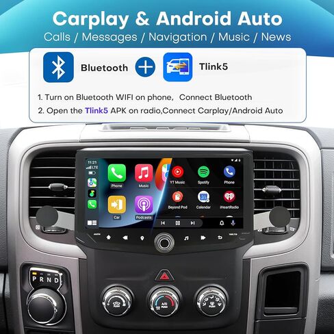 ستيريو راديو السيارة لدودج رام 1500 2500 3500 2013-2018، شاشة لمس 10.88 بوصة لاسلكية Carplay Android Auto Headunit تمت ترقيتها مع 4+64G ROM Bluetooth 5.4 GPS Navi FM SWC DSP حامل هاتف الكاميرا in Kuwait