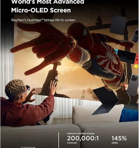 متوافق مع RayNeo Air 3S AR Glasses Micro OLED Screen Display 3D HD Private Cinema Pocket TV للهاتف المحمول وآلة ألعاب الكمبيوتر (قياسي) in Kuwait