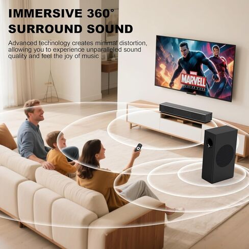 شريط صوت بقدرة 120 واط، نظام صوت محيطي 2.1 قناة للتلفزيون، مكبر صوت مع مضخم صوت للمسرح المنزلي، شريط صوت للتلفزيون الذكي مع مكبري صوت متوسطي التردد العالي، تلفزيون/ألعاب/أجهزة عرض، يمكن تثبيته على الحائط in Kuwait