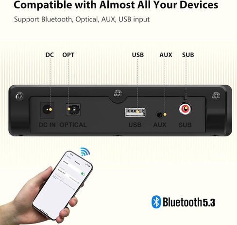 Wohome Sound Bar for Smart TV with Wired Subwoofers, 2.1 Channel Small TV Soundbar Speakers, Home Theater Surround Sound System, Bluetooth 5.3/ Optical/AUX Connectivity in Kuwait