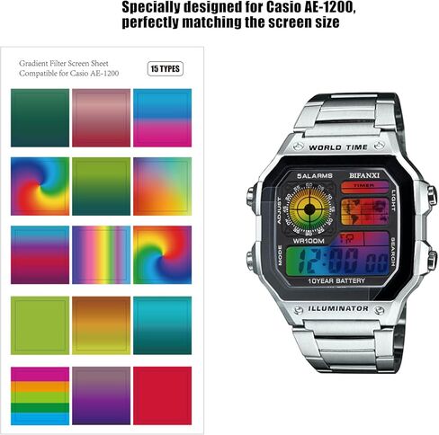 ملصق تعديل شاشة ساعة متدرجة لـ Casio AE-1200، 45 حزمة مرشح مسبق القطع، 15 نوعًا من المرشحات الملونة عالية الشفافية، ورقة واحدة مستقطبة إضافية in Saudi Arabia