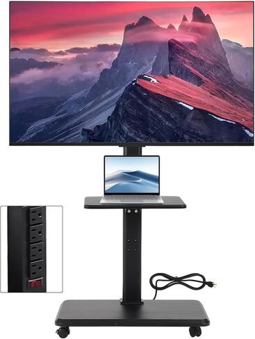 FAHKNS Mobile TV Cart - Rolling TV Cart with Power Outlet，Mobile TV Stand for 32-70 inch TVs up to 88 lbs, Height Adjustable Portable TV Stand on Wheels in Saudi Arabia