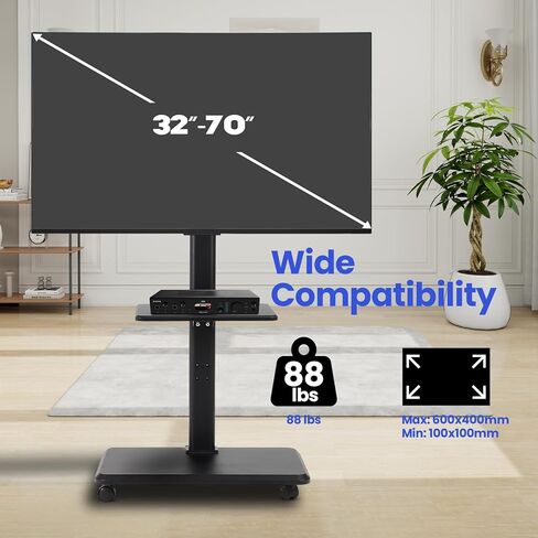 FAHKNS Mobile TV Cart - Rolling TV Cart with Power Outlet，Mobile TV Stand for 32-70 inch TVs up to 88 lbs, Height Adjustable Portable TV Stand on Wheels in Saudi Arabia