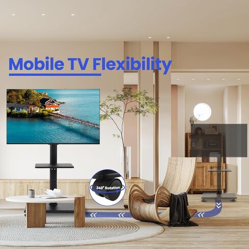 FAHKNS Mobile TV Cart - Rolling TV Cart with Power Outlet，Mobile TV Stand for 32-70 inch TVs up to 88 lbs, Height Adjustable Portable TV Stand on Wheels in Saudi Arabia