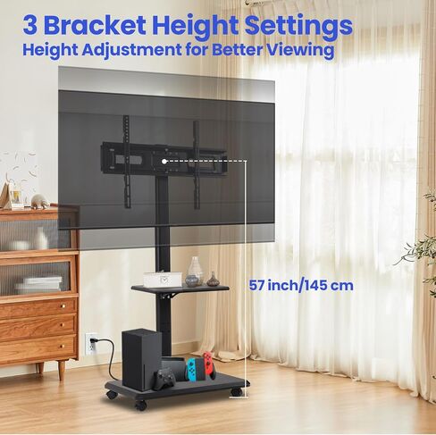 FAHKNS Mobile TV Cart - Rolling TV Cart with Power Outlet，Mobile TV Stand for 32-70 inch TVs up to 88 lbs, Height Adjustable Portable TV Stand on Wheels in Saudi Arabia