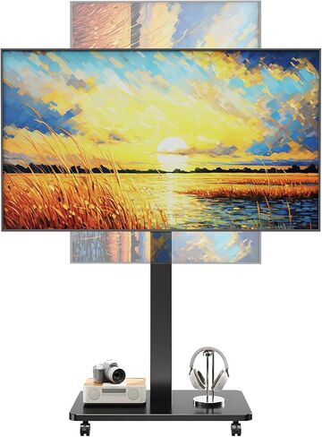 Rolling TV Stand for 10 to 46 Inch Flat Curved TV with Rotating, Portrait to Landscape, Height Adjustable Portable TV Stand with Wheels, Universal TV Cart for Bedroom, Living Room and Corner in Kuwait