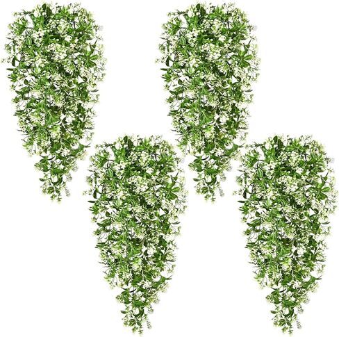 Waipfaru 4 قطع نباتات معلقة وهمية 2.7 قدم نباتات وهمية أوراق الأوكالبتوس مقاومة للأشعة فوق البنفسجية الكرمة المزيفة اللبلاب النباتات الاصطناعية في الهواء الطلق النباتات الصناعية في الأماكن المغلقة غرفة النوم غرفة المعيشة بوهو جدار الشرفة الجرف ديكور in Kuwait