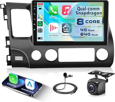 8core 8g+128g Car Radio for Honda Civic 2006-2011 ، Rimoody Android 15 Car Stereo Carplay و Android Auto 4G-Sim-Wifi GPS 10.1 '' Qled Capacitive Bluetooth 5.0 FM/AM/RDS DSP-36 كاميرا in Kuwait