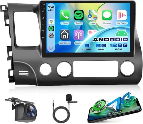 8core 8g+128g Car Radio for Honda Civic 2006-2011 ، Rimoody Android 15 Car Stereo Carplay و Android Auto 4G-Sim-Wifi GPS 10.1 '' Qled Capacitive Bluetooth 5.0 FM/AM/RDS DSP-36 كاميرا in Saudi Arabia