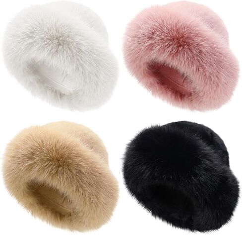 Patelai 4 Pcs Women's Winter Faux Fur Bucket Hat Fisherman Fuzzy Bucket Hat Mongolian Fisherman Cap Beanie for Outdoor in Saudi Arabia