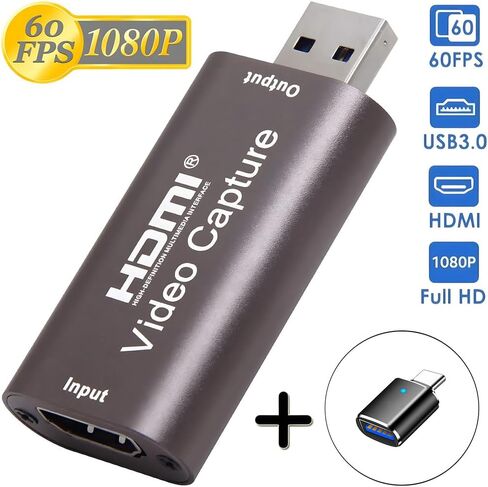 بطاقة التقاط HDMI إلى USB بدقة 4K، جهاز بطاقة التقاط الفيديو، مسجل فيديو عالي الدقة 1080 بكسل، بطاقة التقاط الألعاب للبث والتسجيل والألعاب والبث والتدريس وPS3/4 وXbox ومتوافق مع Twitch، (رمادي فضي) in Kuwait