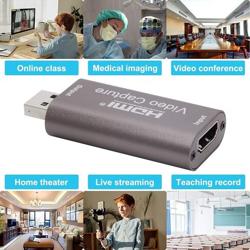 بطاقة التقاط HDMI إلى USB بدقة 4K، جهاز بطاقة التقاط الفيديو، مسجل فيديو عالي الدقة 1080 بكسل، بطاقة التقاط الألعاب للبث والتسجيل والألعاب والبث والتدريس وPS3/4 وXbox ومتوافق مع Twitch، (رمادي فضي) in Kuwait
