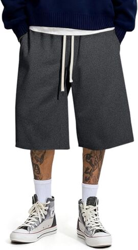 JMIERR 2026 Men's Baggy Sweat Shorts Under Knee Shorts Casual Raw Hem Drawstring Waist Y2K Shorts Loose Fit Gym Shorts in Saudi Arabia