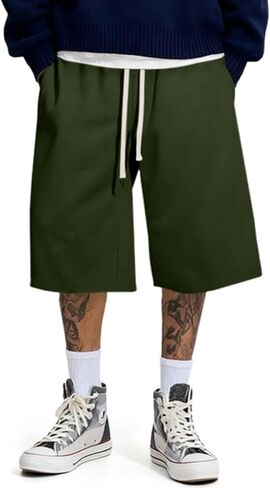 JMIERR 2026 Men's Baggy Sweat Shorts Under Knee Shorts Casual Raw Hem Drawstring Waist Y2K Shorts Loose Fit Gym Shorts in Kuwait