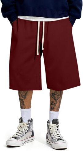 JMIERR 2026 Men's Baggy Sweat Shorts Under Knee Shorts Casual Raw Hem Drawstring Waist Y2K Shorts Loose Fit Gym Shorts in Kuwait