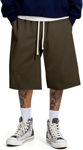JMIERR 2026 Men's Baggy Sweat Shorts Under Knee Shorts Casual Raw Hem Drawstring Waist Y2K Shorts Loose Fit Gym Shorts in Kuwait