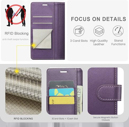 Wallet Case for Samsung Galaxy S24 Ultra, RFID Blocking Credit Card Holder, PU Leather Folio Flip Kickstand Protective Shockproof Cover for S24 Ultra (Purple, for S24 Ultra - 6.8") in Saudi Arabia