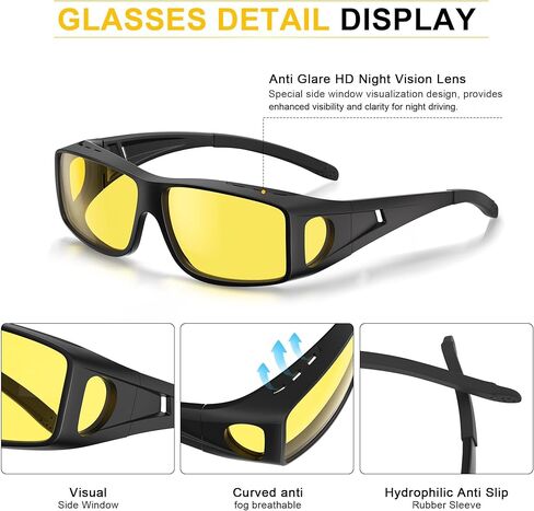 Night Driving Glasses - HD Anti Glare Wrap Around Fit Over Glasses for Men & Women Enhance Night Vision & Driving in Saudi Arabia
