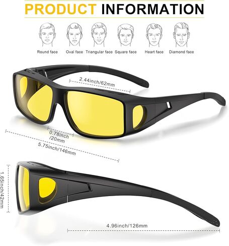 Night Driving Glasses - HD Anti Glare Wrap Around Fit Over Glasses for Men & Women Enhance Night Vision & Driving in Saudi Arabia