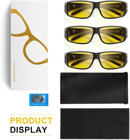 Night Driving Glasses - HD Anti Glare Wrap Around Fit Over Glasses for Men & Women Enhance Night Vision & Driving in Saudi Arabia