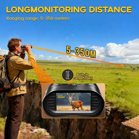 مناظير للرؤية الليلية بدقة 4K مع أداة تحديد المدى للبالغين - نظارات رؤية ليلية بالأشعة تحت الحمراء مع تكبير 8× وصور بدقة 36 ميجابكسل وتسجيل فيديو بدقة 4K - للصيد والتخييم والحياة البرية وأمن المنزل in Saudi Arabia