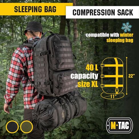 M-Tac Compression Stuff Sack + 40 Inch Bungee Cords (Set of 2) – Military Waterproof Compression Bag with Elastic Ropes and Durable Metal Hooks for Sleeping Bag, Travel, Camping, Hiking, Outdoor Gear in Saudi Arabia