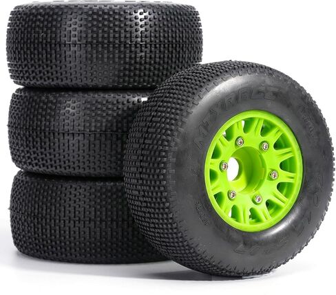 Pre-Glued Wheel & Micro Pin Tire Set for 1/10 RC Truck Slash, Arrma Fury/Senton, Tekno SCT410, HSP 94155, 117 x 45.5 mm, 12/14/17 mm Hex, 4 pcs, Orange in Kuwait