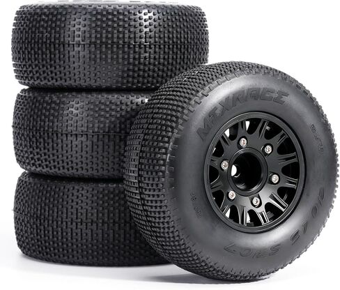 Pre-Glued Wheel & Micro Pin Tire Set for 1/10 RC Truck Slash, Arrma Fury/Senton, Tekno SCT410, HSP 94155, 117 x 45.5 mm, 12/14/17 mm Hex, 4 pcs, Orange in Kuwait