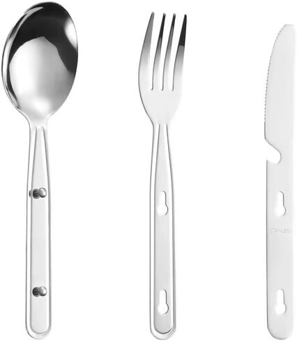 Stainless Steel Travel Utensil Set, 3-Piece Portable Flatware with Spoon, Fork, Knife, Lightweight Camping Cutlery, Interlocking Design, 6 inches, Canvas Carrying Case Included in Saudi Arabia