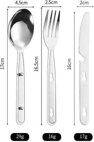 Stainless Steel Travel Utensil Set, 3-Piece Portable Flatware with Spoon, Fork, Knife, Lightweight Camping Cutlery, Interlocking Design, 6 inches, Canvas Carrying Case Included in Saudi Arabia