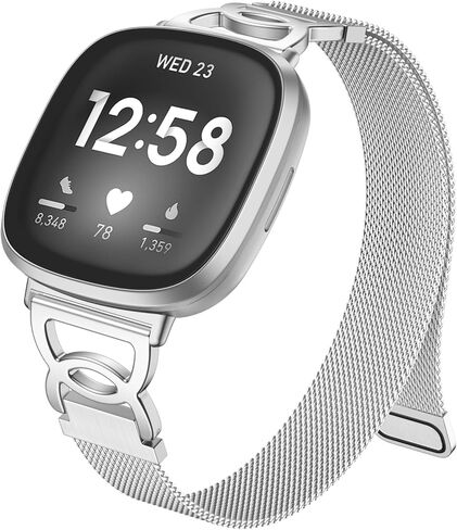 Ouwegaga DC-Shape Metal Band Compatible with Fitbit Versa 4 Bands/Versa 3/Sense/Sense 2 Bands for Women, Unique Slim Stainless Steel Milanese Mesh Loop Magnetic Strap Compatible with Fitbit Smartwatch in Saudi Arabia