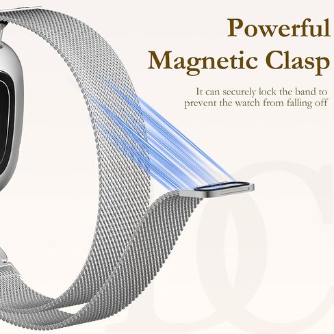 Ouwegaga DC-Shape Metal Band Compatible with Fitbit Versa 4 Bands/Versa 3/Sense/Sense 2 Bands for Women, Unique Slim Stainless Steel Milanese Mesh Loop Magnetic Strap Compatible with Fitbit Smartwatch in Saudi Arabia