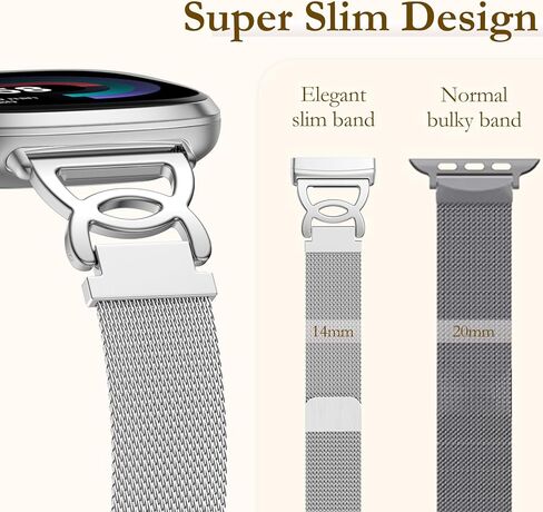 Ouwegaga DC-Shape Metal Band Compatible with Fitbit Versa 4 Bands/Versa 3/Sense/Sense 2 Bands for Women, Unique Slim Stainless Steel Milanese Mesh Loop Magnetic Strap Compatible with Fitbit Smartwatch in Saudi Arabia