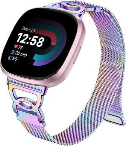 Ouwegaga DC-Shape Metal Band Compatible with Fitbit Versa 4 Bands/Versa 3/Sense/Sense 2 Bands for Women, Unique Slim Stainless Steel Milanese Mesh Loop Magnetic Strap Compatible with Fitbit Smartwatch in Saudi Arabia