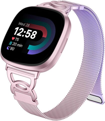 Ouwegaga DC-Shape Metal Band Compatible with Fitbit Versa 4 Bands/Versa 3/Sense/Sense 2 Bands for Women, Unique Slim Stainless Steel Milanese Mesh Loop Magnetic Strap Compatible with Fitbit Smartwatch in Saudi Arabia