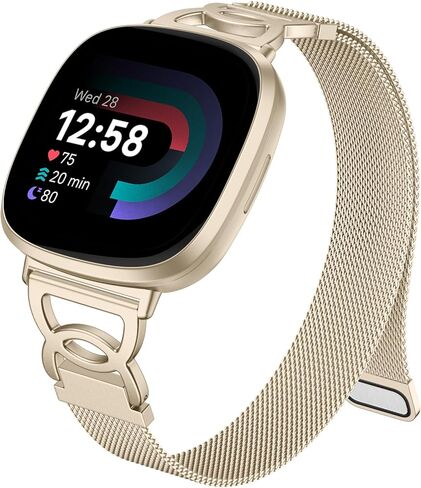 Ouwegaga DC-Shape Metal Band Compatible with Fitbit Versa 4 Bands/Versa 3/Sense/Sense 2 Bands for Women, Unique Slim Stainless Steel Milanese Mesh Loop Magnetic Strap Compatible with Fitbit Smartwatch in Saudi Arabia