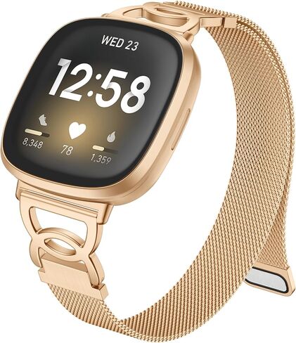 Ouwegaga DC-Shape Metal Band Compatible with Fitbit Versa 4 Bands/Versa 3/Sense/Sense 2 Bands for Women, Unique Slim Stainless Steel Milanese Mesh Loop Magnetic Strap Compatible with Fitbit Smartwatch in Saudi Arabia