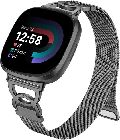 Ouwegaga DC-Shape Metal Band Compatible with Fitbit Versa 4 Bands/Versa 3/Sense/Sense 2 Bands for Women, Unique Slim Stainless Steel Milanese Mesh Loop Magnetic Strap Compatible with Fitbit Smartwatch in Saudi Arabia