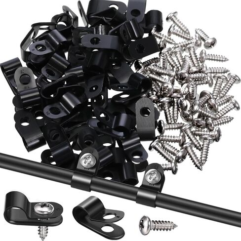 Hicarer 50 Pack R-Type Cable Clip Wire Clamp, Nylon Screw Mounting Cord Fastener Clips with 50 Pack Screws for Wire Management (White,1/4 Inch) in Saudi Arabia
