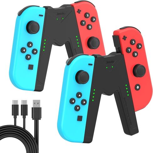 قبضة شحن JINGDU Switch JoyCon متوافقة مع طراز Nintendo Switch القياسي وOLED، العب أثناء الشحن، شاحن وحدة تحكم JoyCon محمول على شكل V مع كابل شحن | قطعتين | أسود in Kuwait