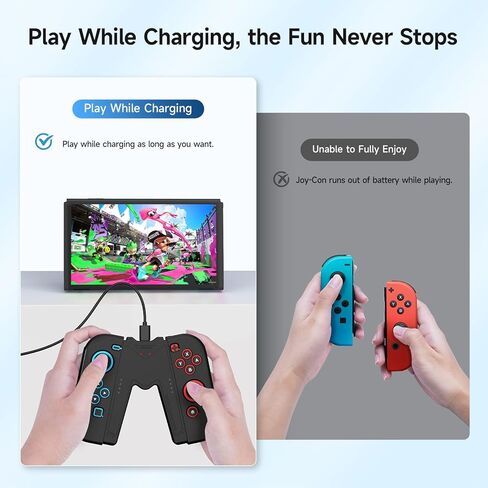 قبضة شحن JINGDU Switch JoyCon متوافقة مع طراز Nintendo Switch القياسي وOLED، العب أثناء الشحن، شاحن وحدة تحكم JoyCon محمول على شكل V مع كابل شحن | قطعتين | أسود in Kuwait