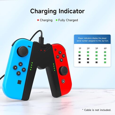 قبضة شحن JINGDU Switch JoyCon متوافقة مع طراز Nintendo Switch القياسي وOLED، العب أثناء الشحن، شاحن وحدة تحكم JoyCon محمول على شكل V مع كابل شحن | قطعتين | أسود in Kuwait