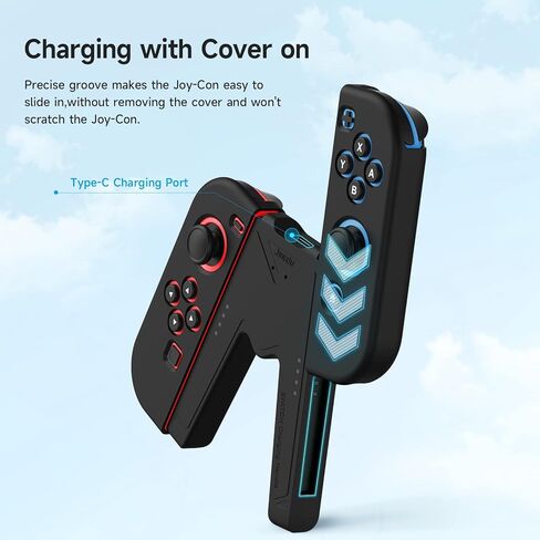 قبضة شحن JINGDU Switch JoyCon متوافقة مع طراز Nintendo Switch القياسي وOLED، العب أثناء الشحن، شاحن وحدة تحكم JoyCon محمول على شكل V مع كابل شحن | قطعتين | أسود in Kuwait
