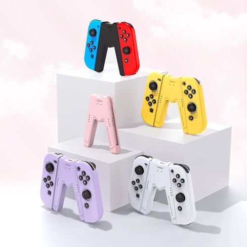 قبضة شحن JINGDU Switch JoyCon متوافقة مع طراز Nintendo Switch القياسي وOLED، العب أثناء الشحن، شاحن وحدة تحكم JoyCon محمول على شكل V مع كابل شحن | قطعتين | أسود in Kuwait
